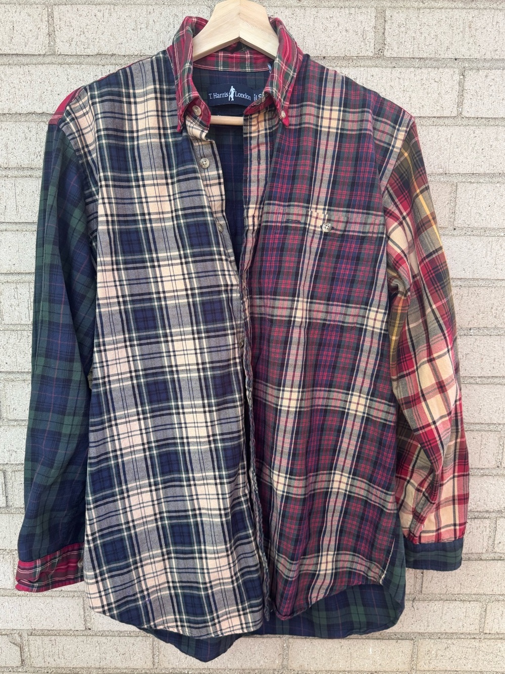 Vintage Patchwork Plaid Button Down Shirt Men’s Small Preppy Grunge Cotton